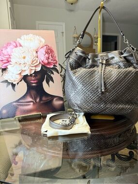 Coach Metallic Gray Woven Leather Shoulder Bag D1182-17770